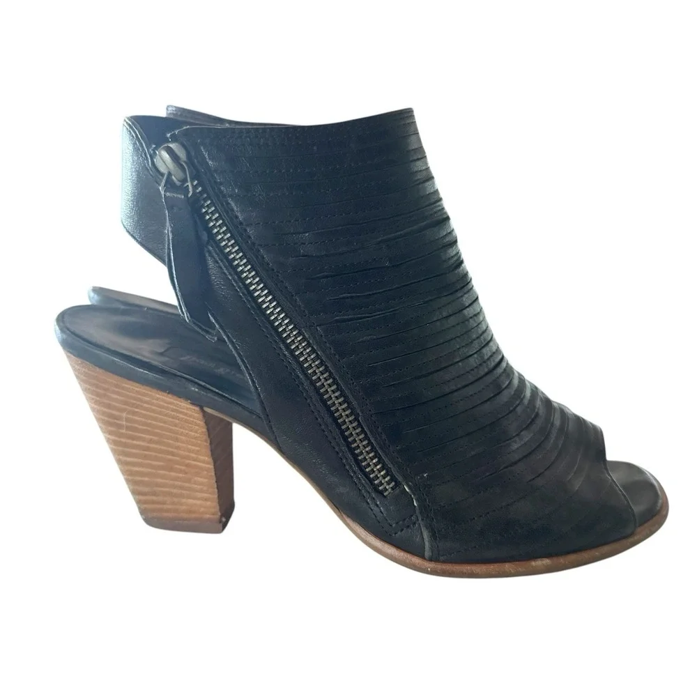 Paul Green Black Leather Open Heel Ankle Booties